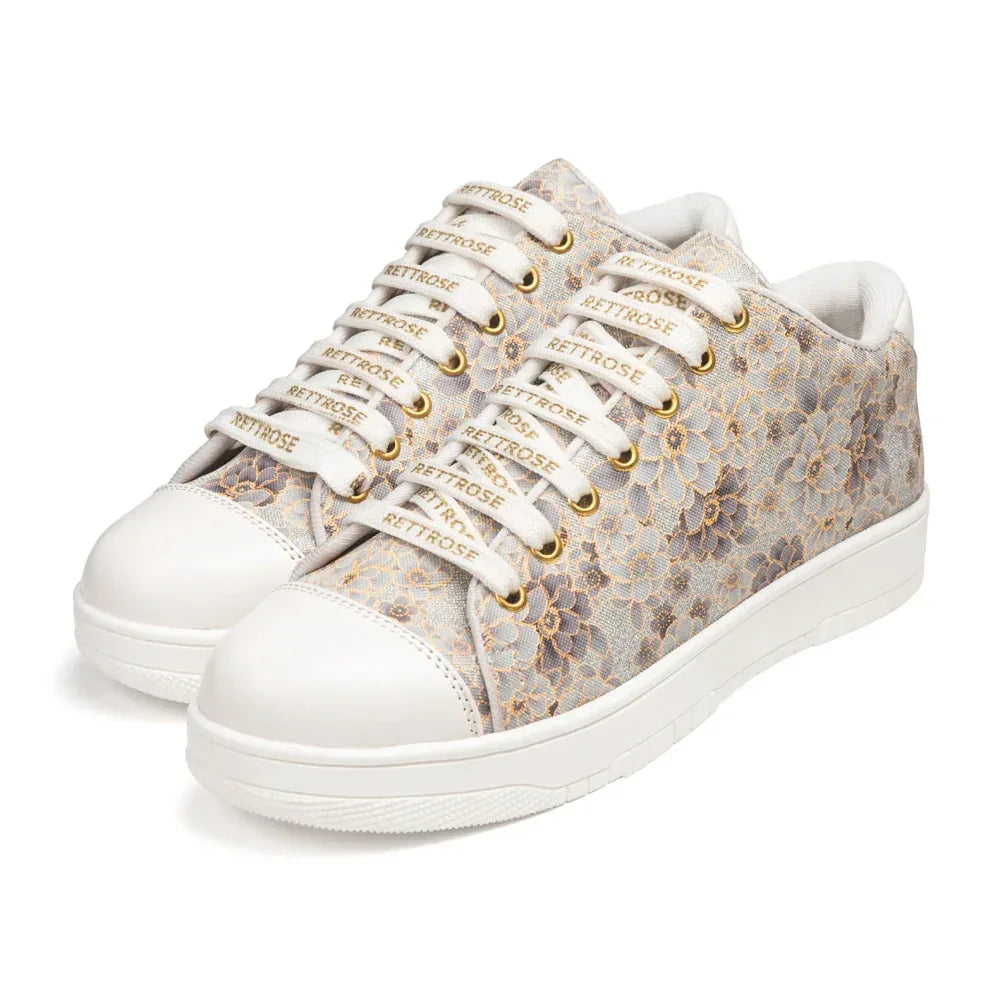 The Botanical Flora White Gray Luxury Embellished Casual Sneaker