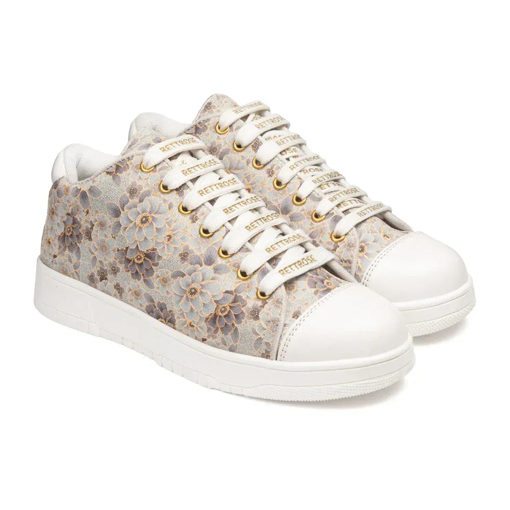 The Botanical Flora White Gray Luxury Embellished Casual Sneaker