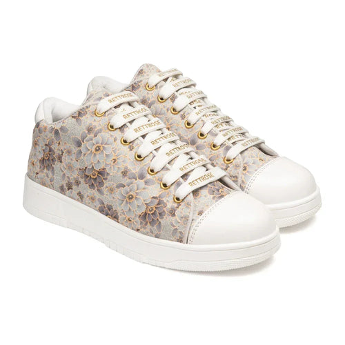 The Botanical Flora White Gray Luxury Embellished Casual Sneaker