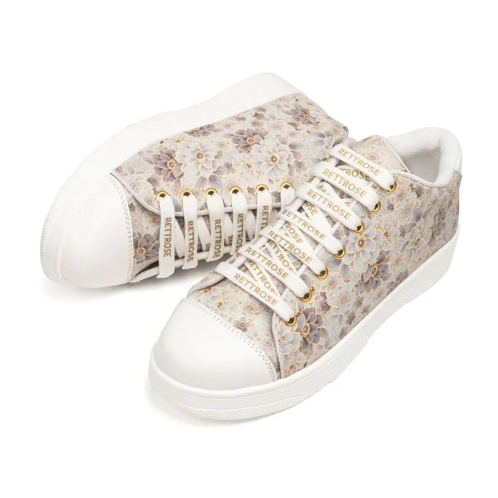 The Botanical Flora White Gray Luxury Embellished Casual Sneaker