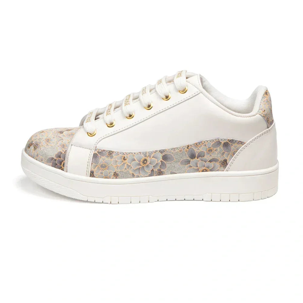 The Mosaic Rose White Gray Luxury Embellished Casual Sneaker