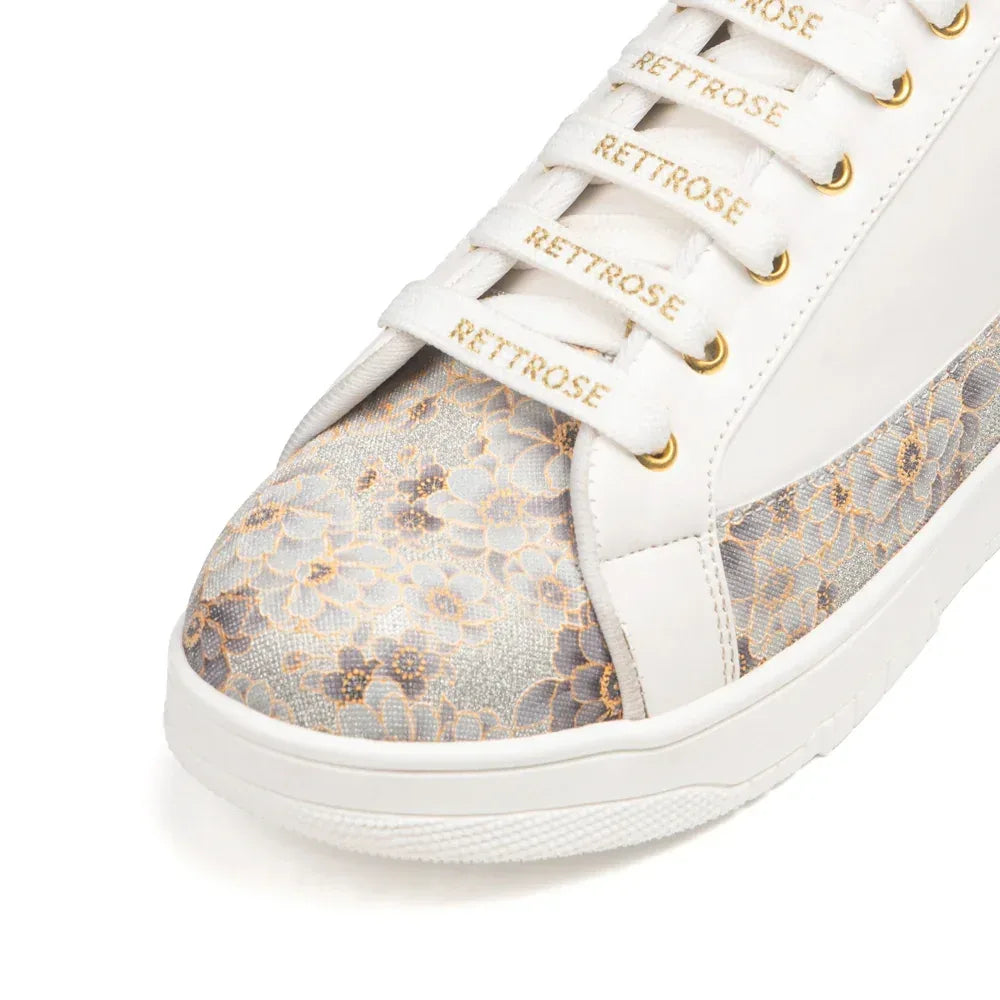 The Mosaic Rose White Gray Luxury Embellished Casual Sneaker