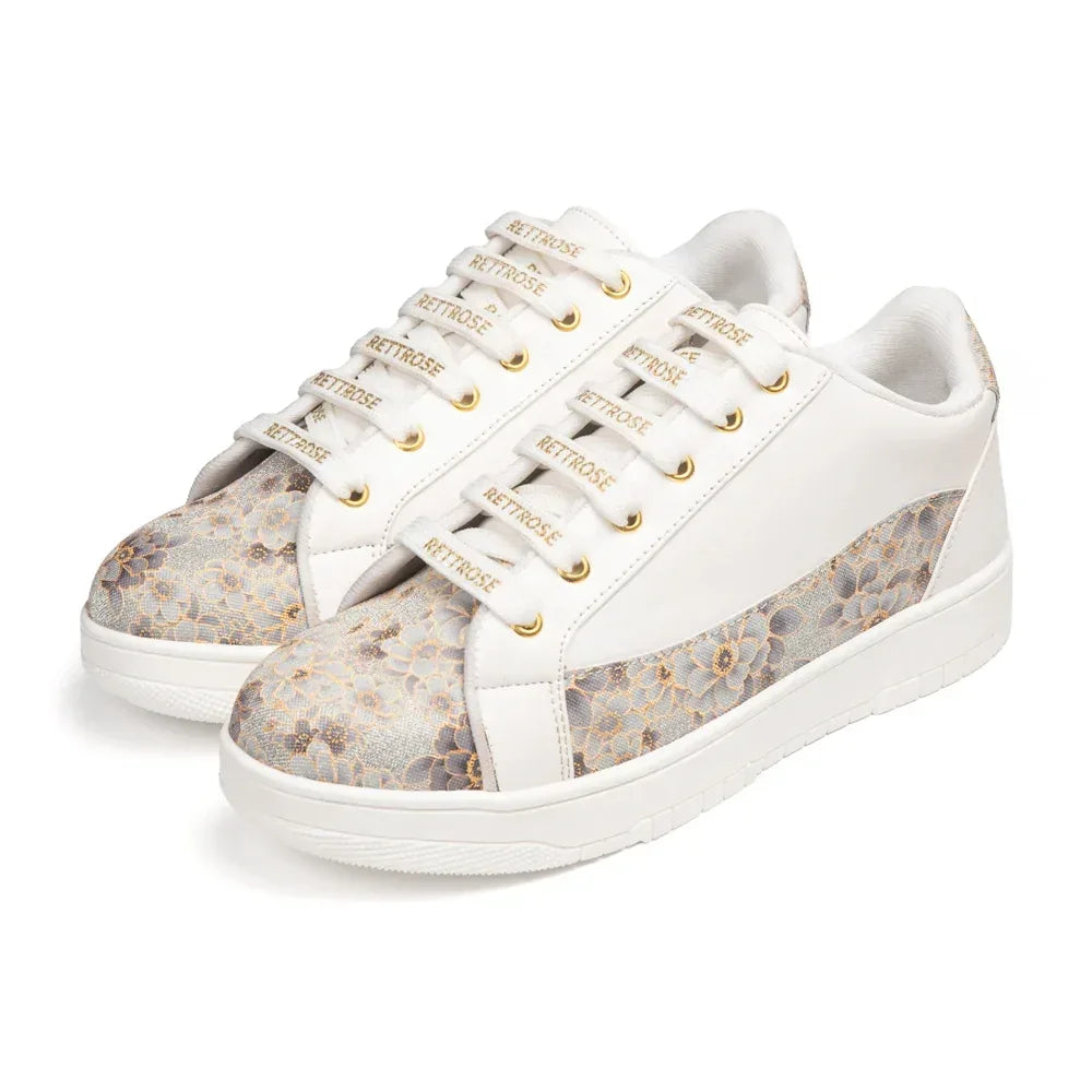 The Mosaic Rose White Gray Luxury Embellished Casual Sneaker