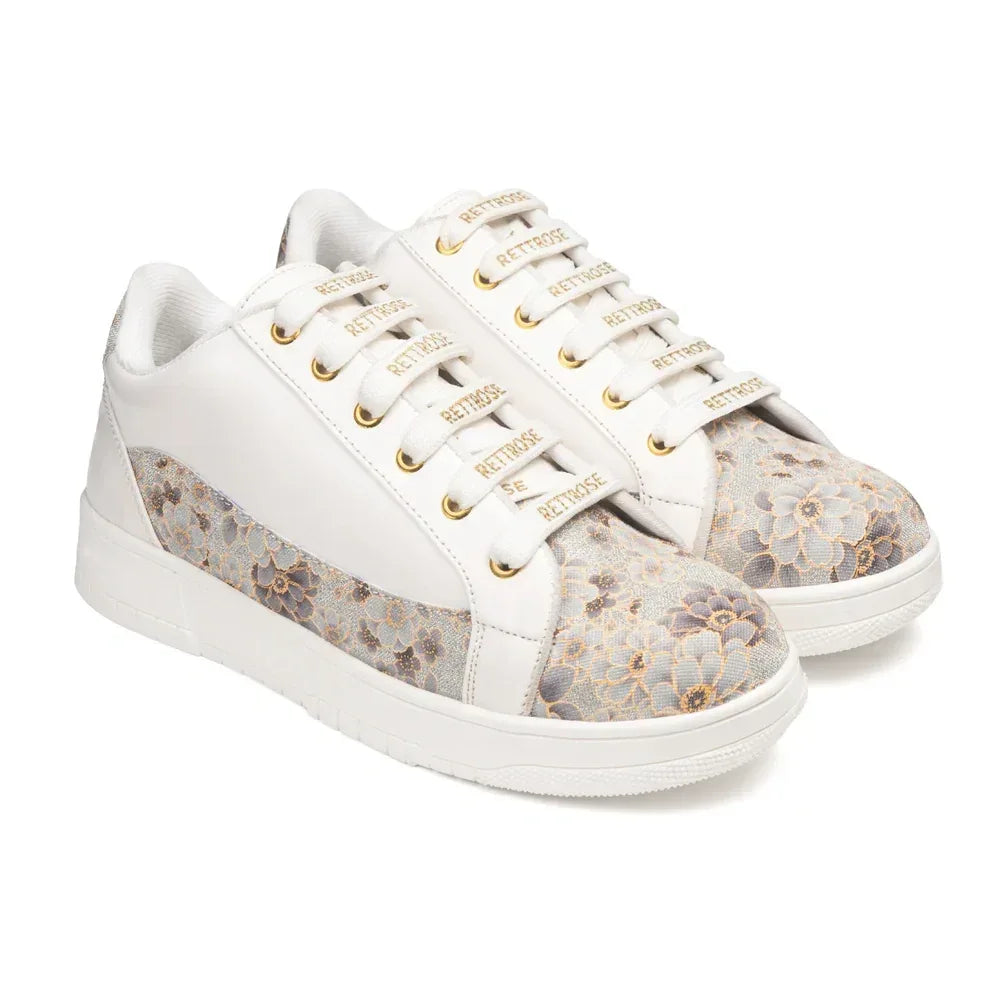 The Mosaic Rose White Gray Luxury Embellished Casual Sneaker