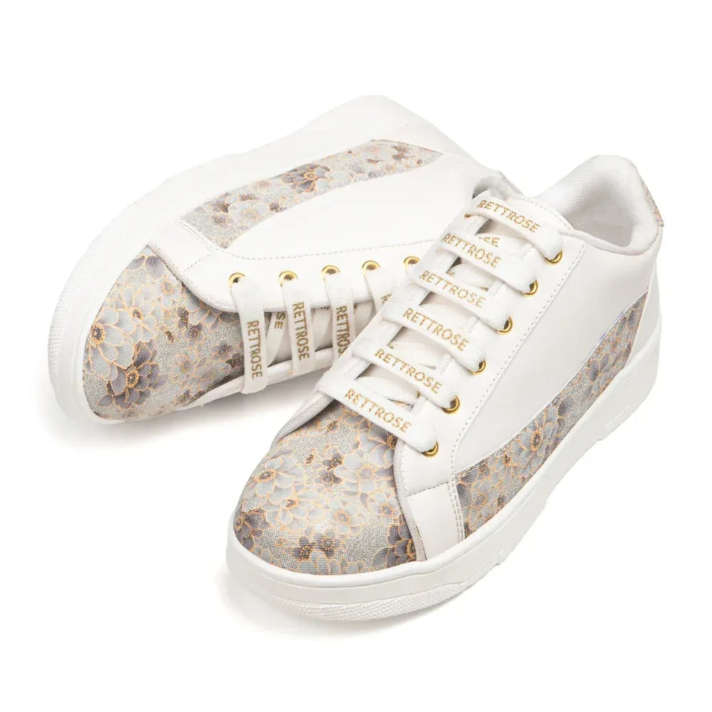 The Mosaic Rose White Gray Luxury Embellished Casual Sneaker