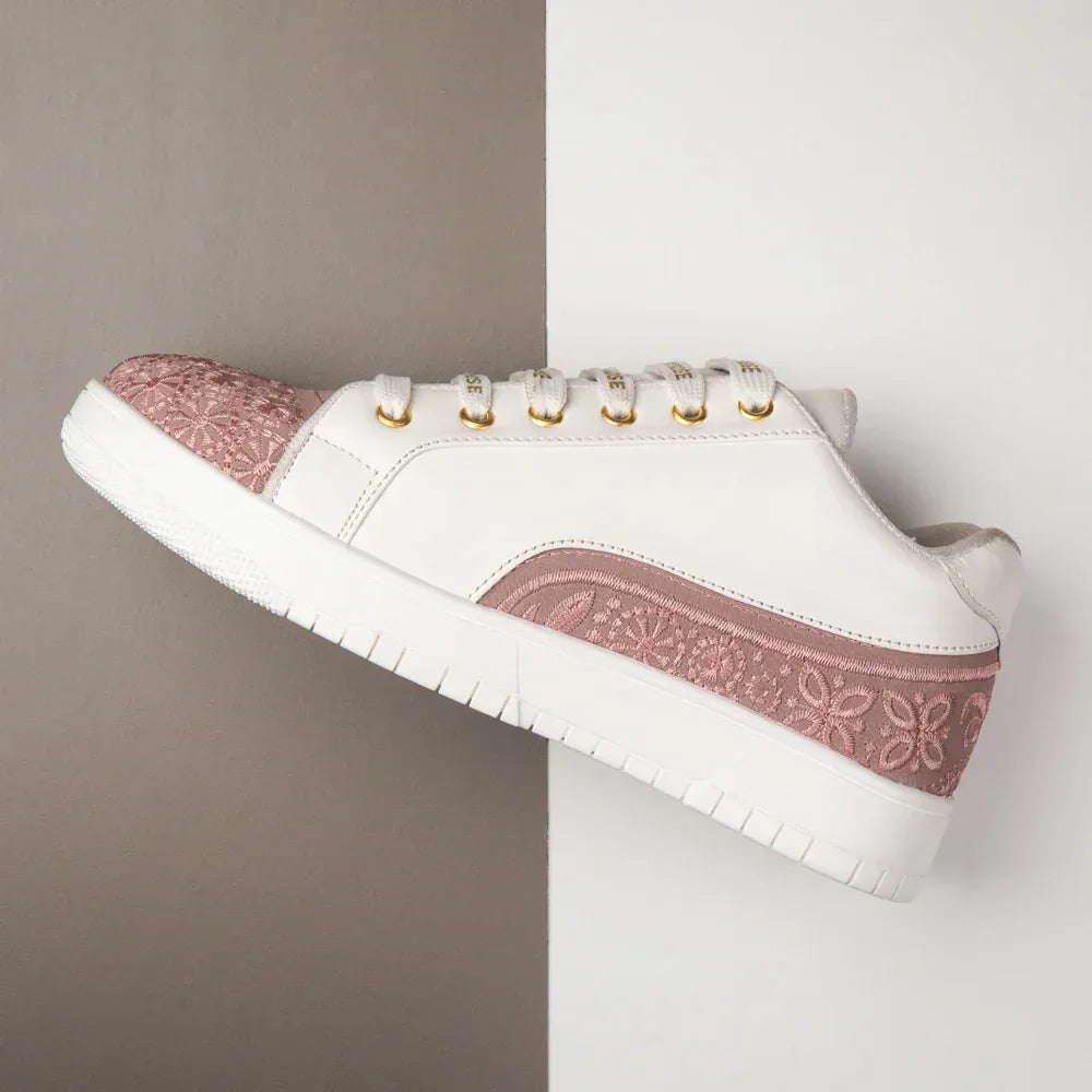 The Heirloom Flora White Peach Luxury Embellished Casual Sneaker