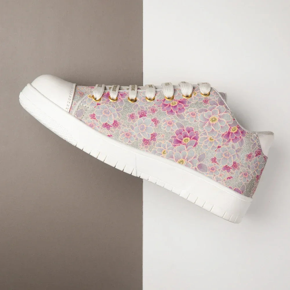 The Botanical Flora White Pink Luxury Embellished Casual Sneaker