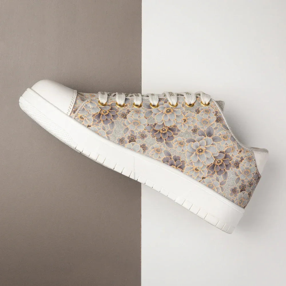The Botanical Flora White Gray Luxury Embellished Casual Sneaker