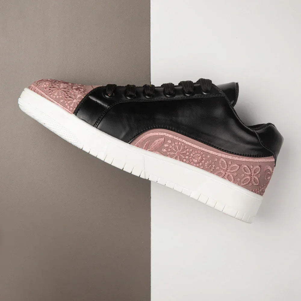 The Heirloom Flora Black Peach Luxury Embellished Casual Sneaker