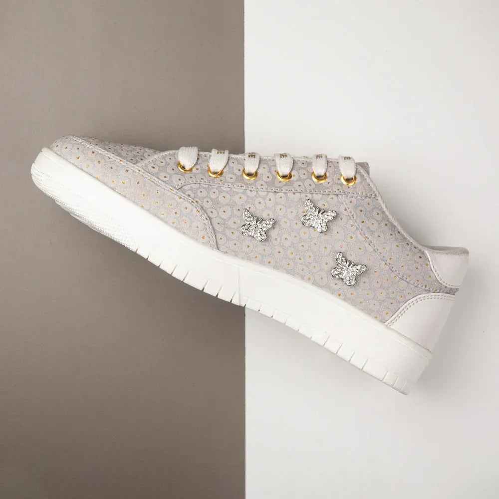 The Meadow Legacy Gray White Luxury Embellished Casual Sneaker