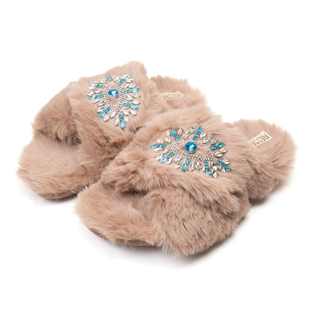 The Hannah Mink Luxury Fluffy Embellished Slippers