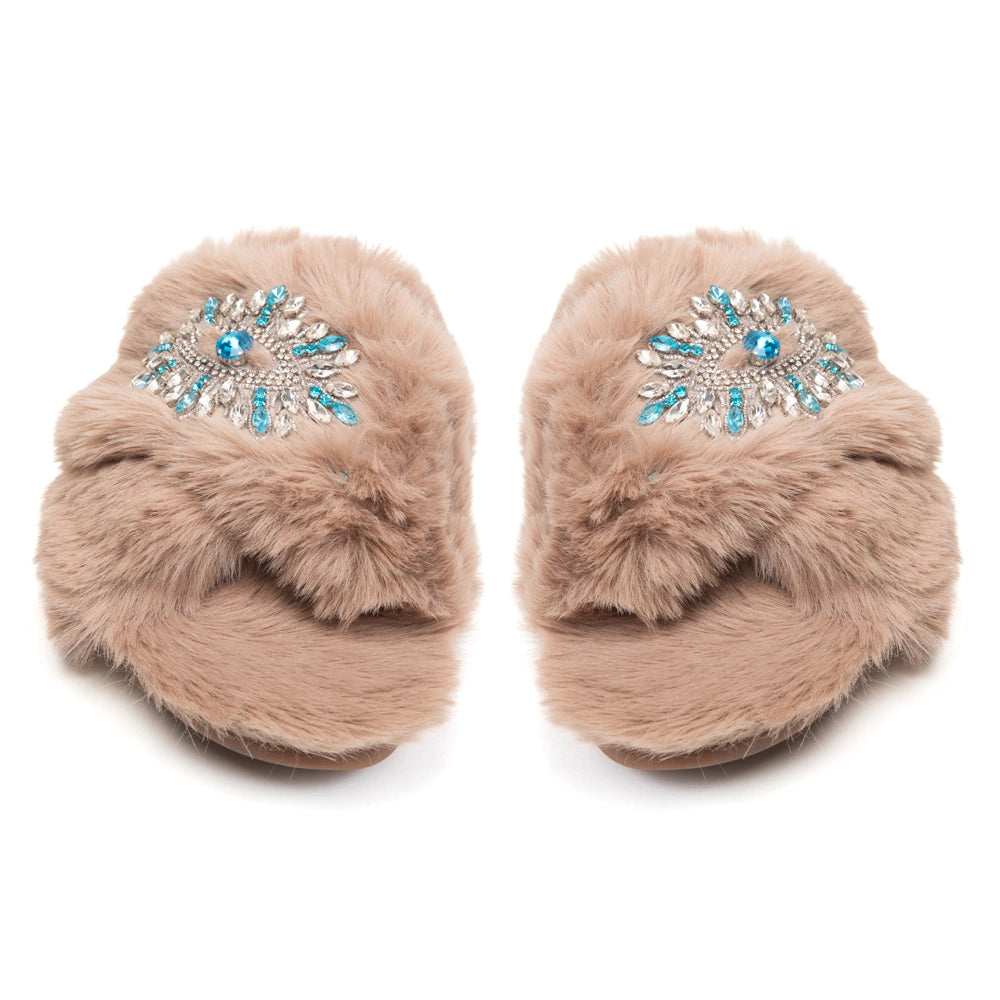 The Hannah Mink Luxury Fluffy Embellished Slippers