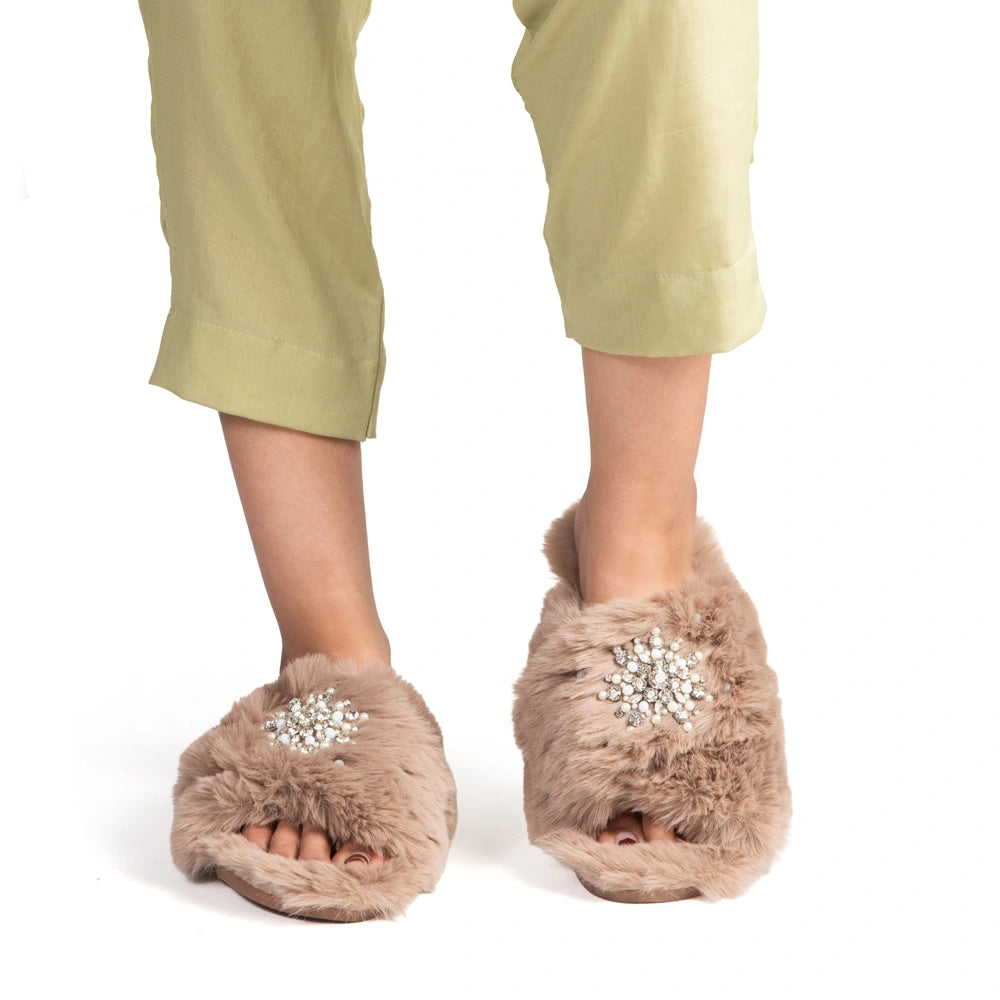 The Alice Mink Luxury Fluffy Embellished Slippers