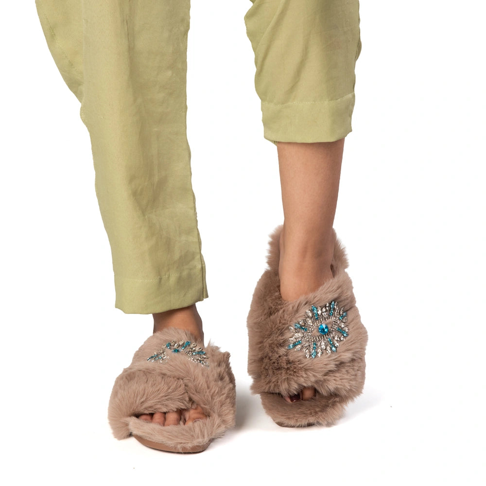The Hannah Mink Luxury Fluffy Embellished Slippers