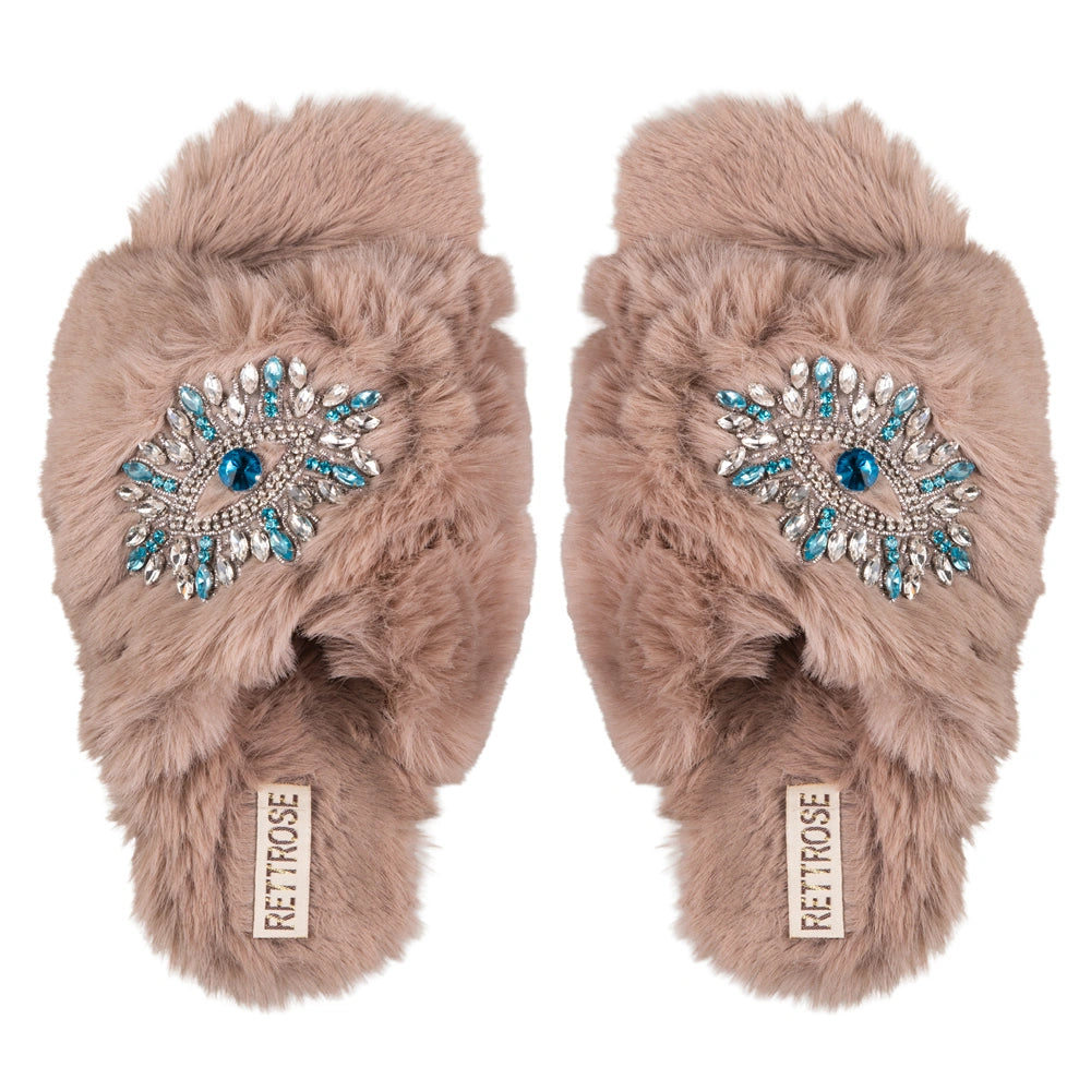 The Hannah Mink Luxury Fluffy Embellished Slippers