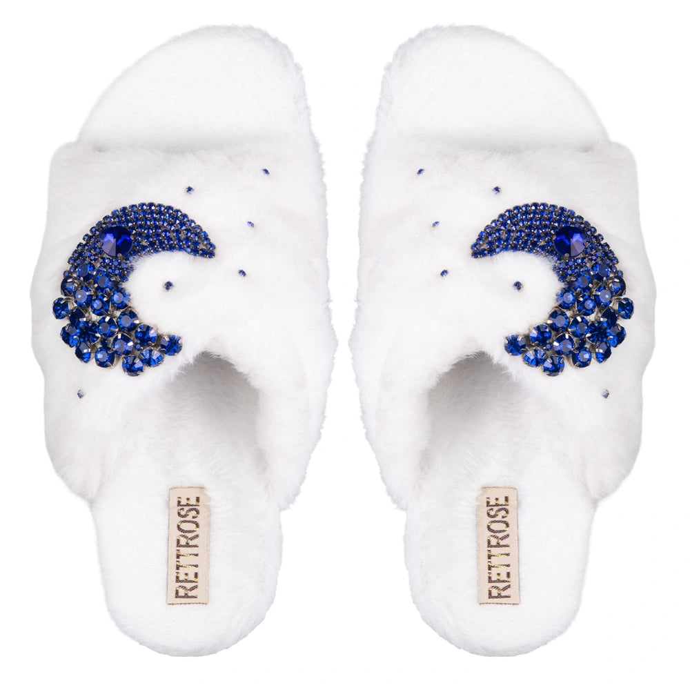 The Alma White Luxury Fluffy Embellished Slippers