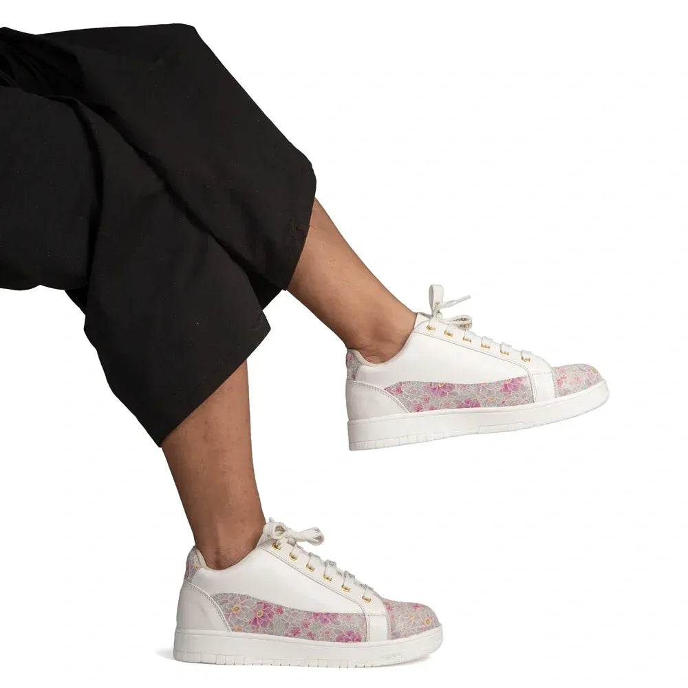 The Mosaic Rose White Pink Luxury Embellished Casual Sneaker