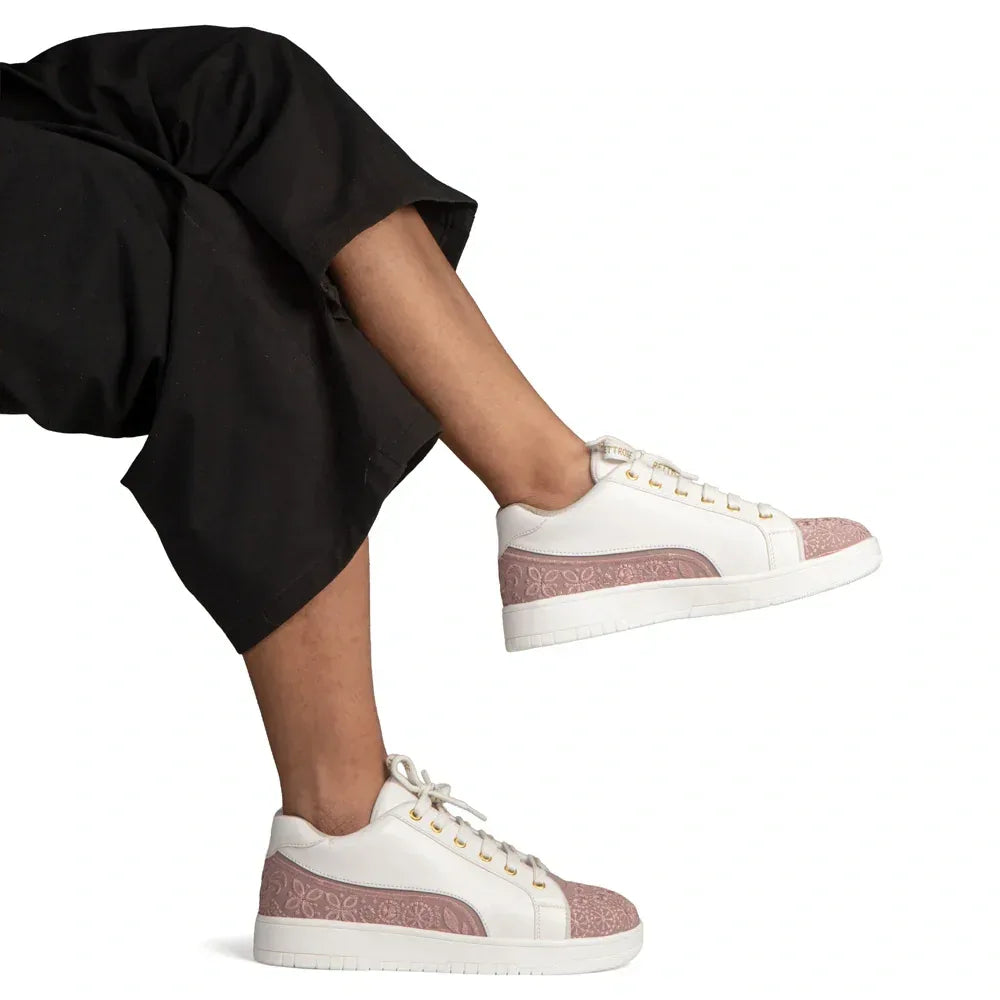 The Heirloom Flora White Peach Luxury Embellished Casual Sneaker