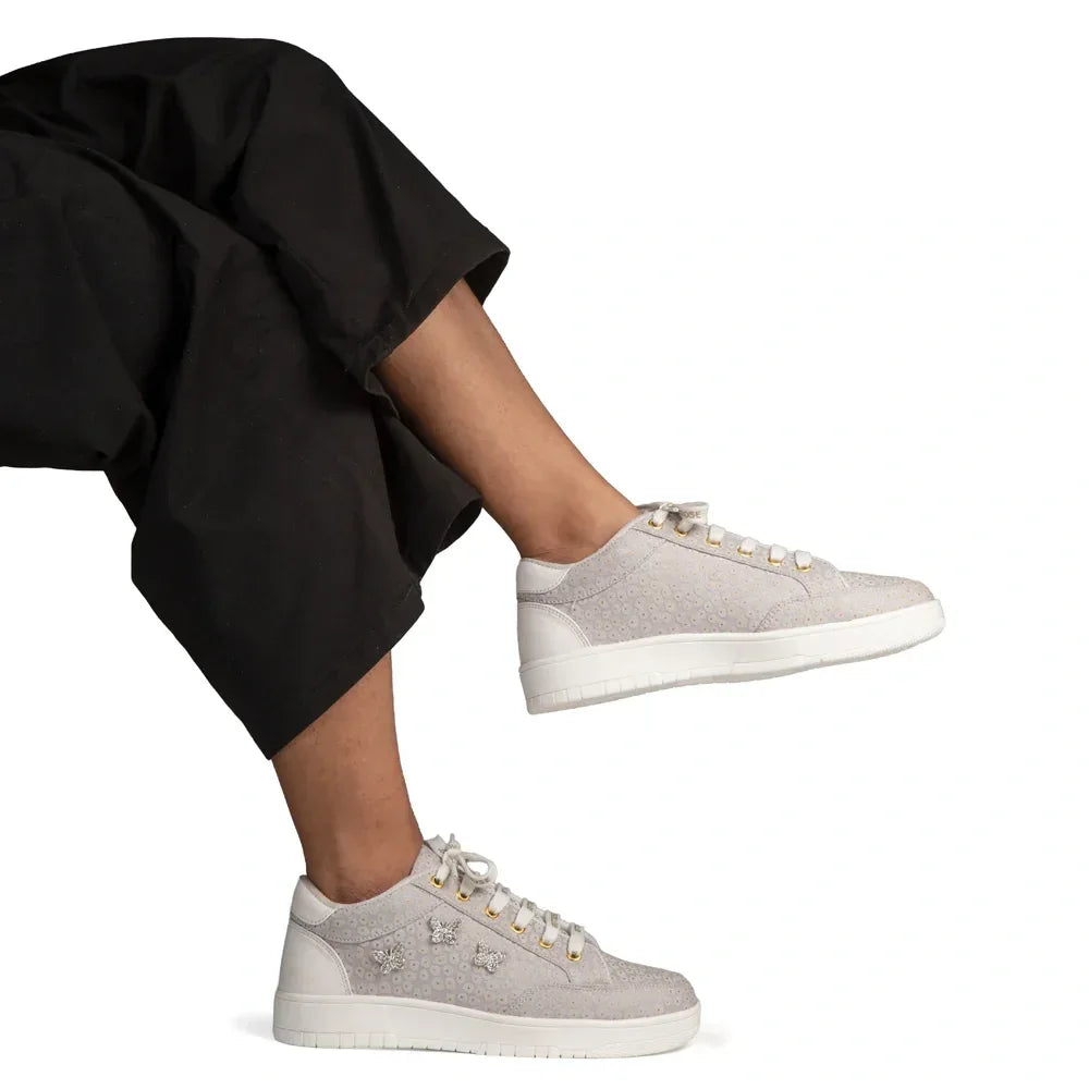 The Meadow Legacy Gray White Luxury Embellished Casual Sneaker
