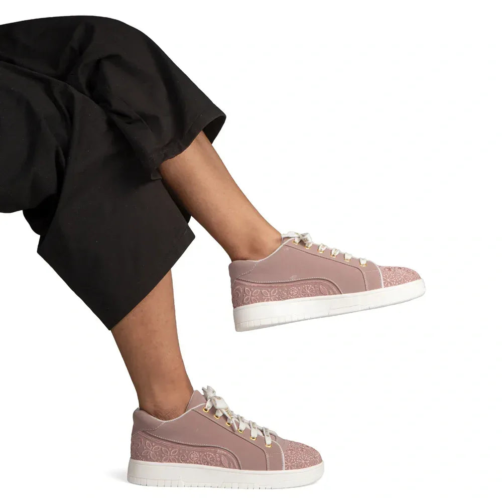 The Heirloom Flora Peach Luxury Embellished Casual Sneaker