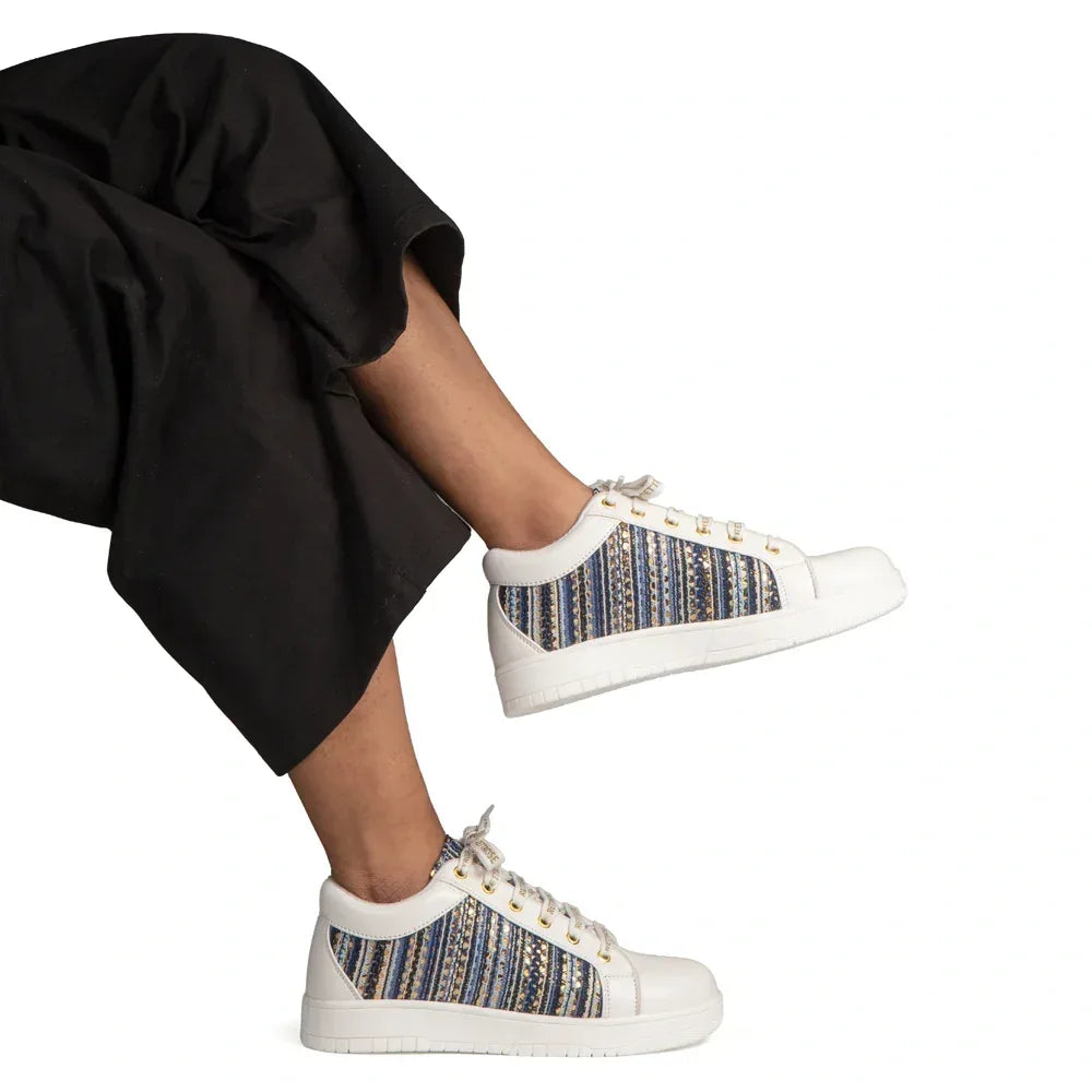 The Sunset Stitch White Blue Luxury Embellished Casual Sneaker