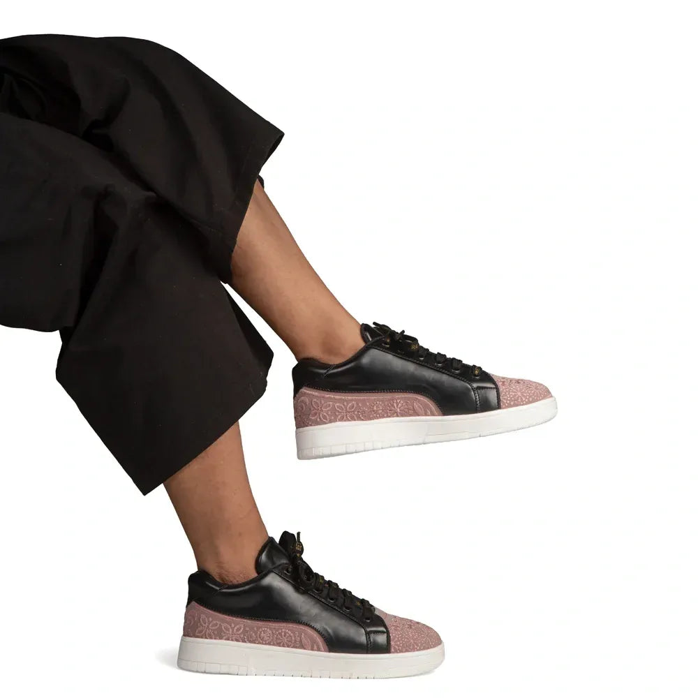 The Heirloom Flora Black Peach Luxury Embellished Casual Sneaker