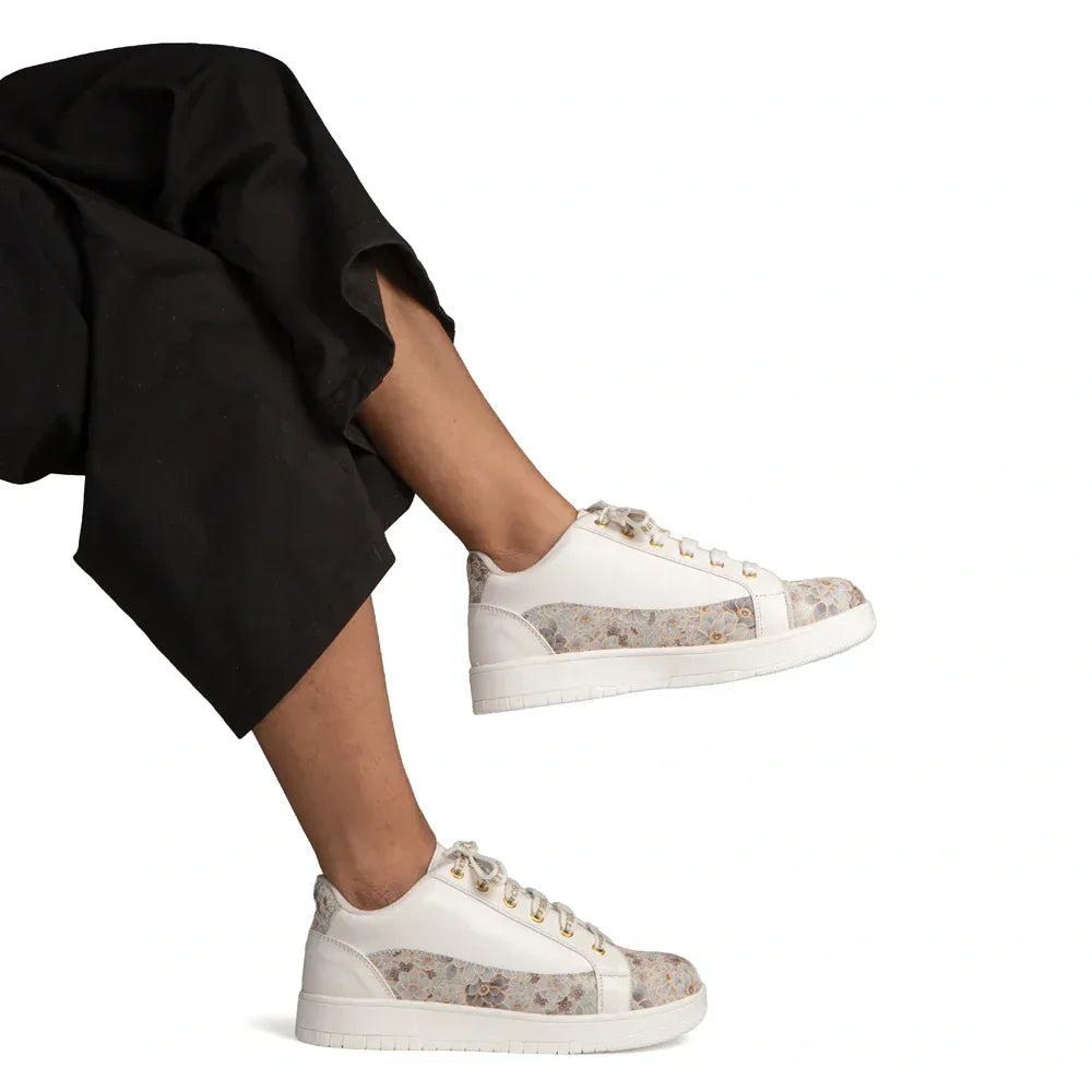 The Mosaic Rose White Gray Luxury Embellished Casual Sneaker