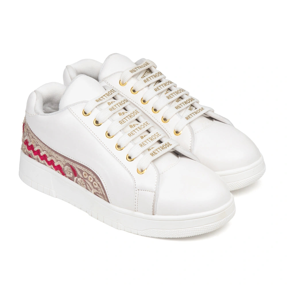 The Medallion Wave White Red Luxury Embellished Casual Sneaker