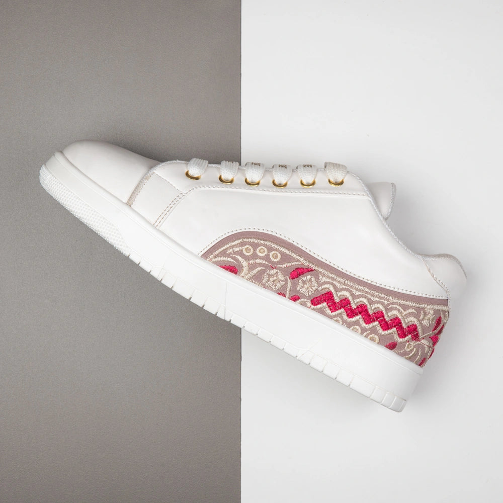 The Medallion Wave White Red Luxury Embellished Casual Sneaker
