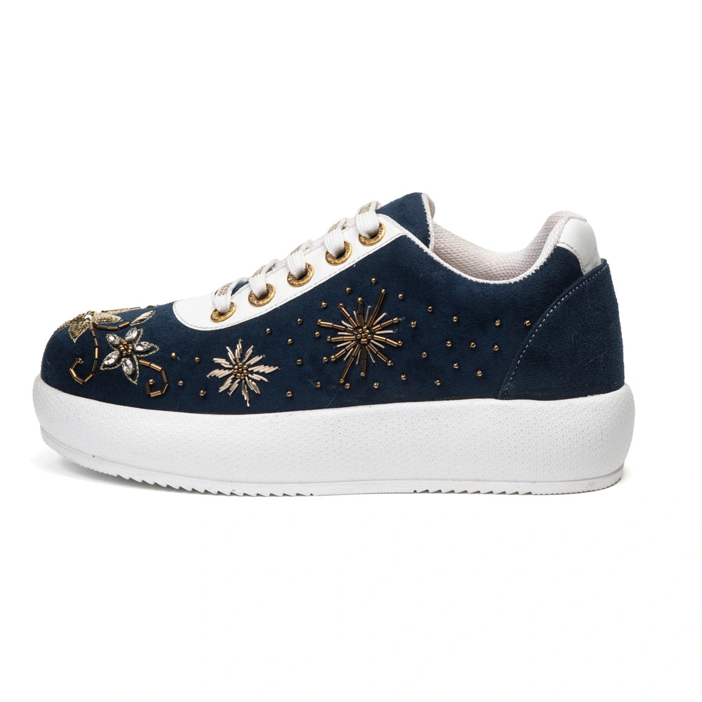 The Celestia Luxury Midnight Navy Embellished Trainer