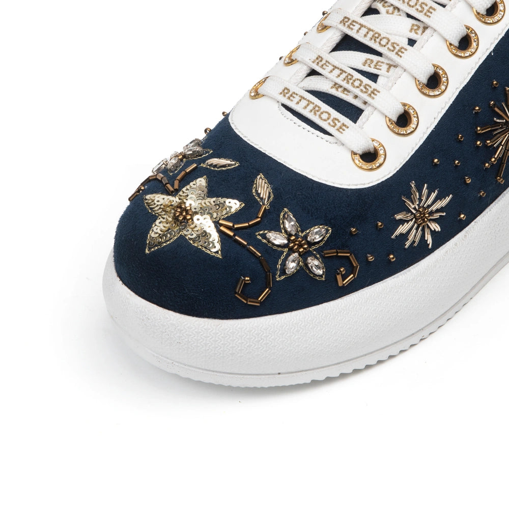The Celestia Luxury Midnight Navy Embellished Trainer