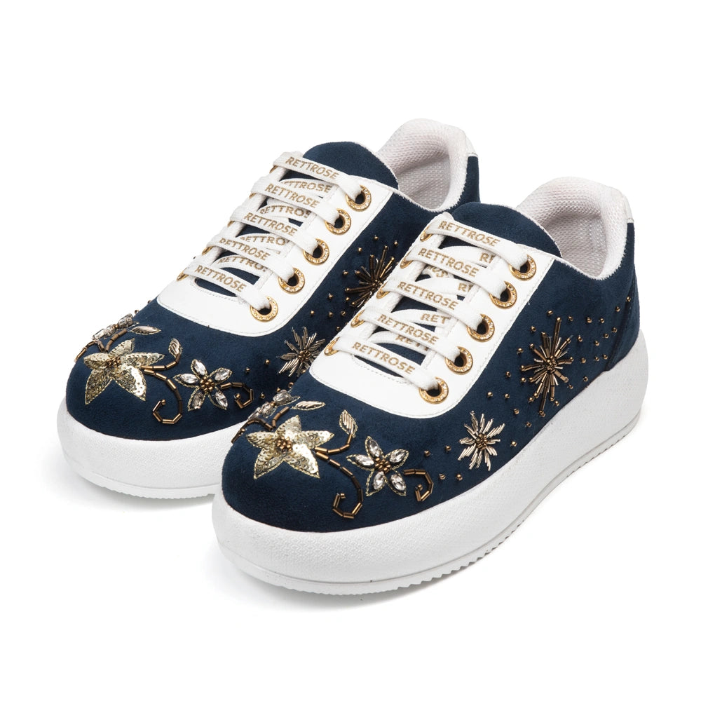 The Celestia Luxury Midnight Navy Embellished Trainer