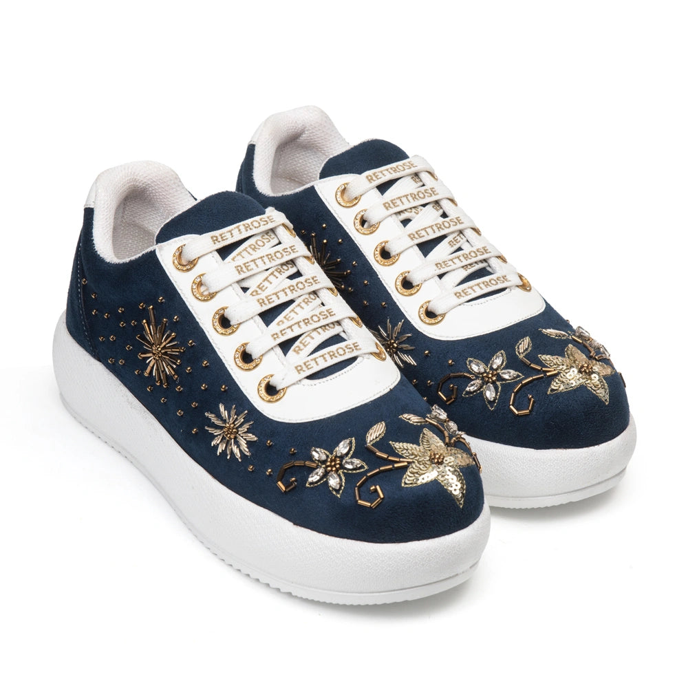 The Celestia Luxury Midnight Navy Embellished Trainer