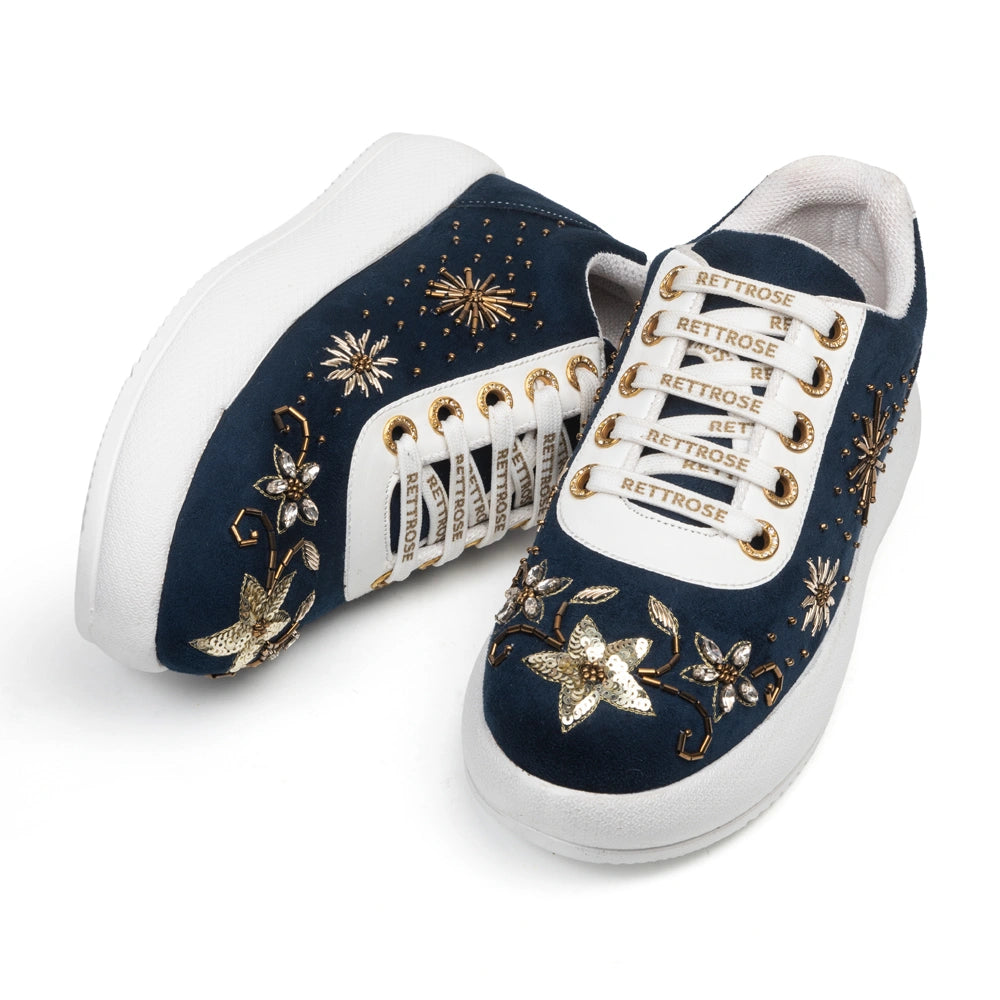 The Celestia Luxury Midnight Navy Embellished Trainer