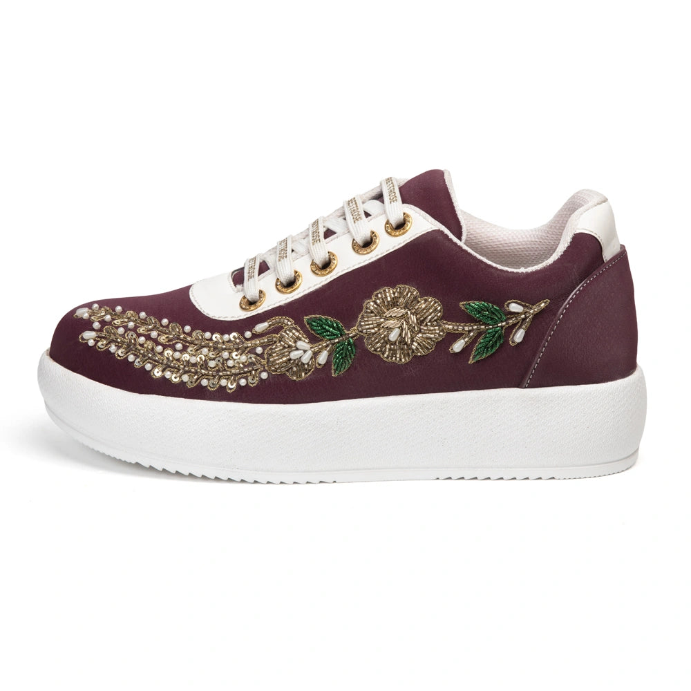 The Isolde Luxury Plum Bloom Embellished Trainer