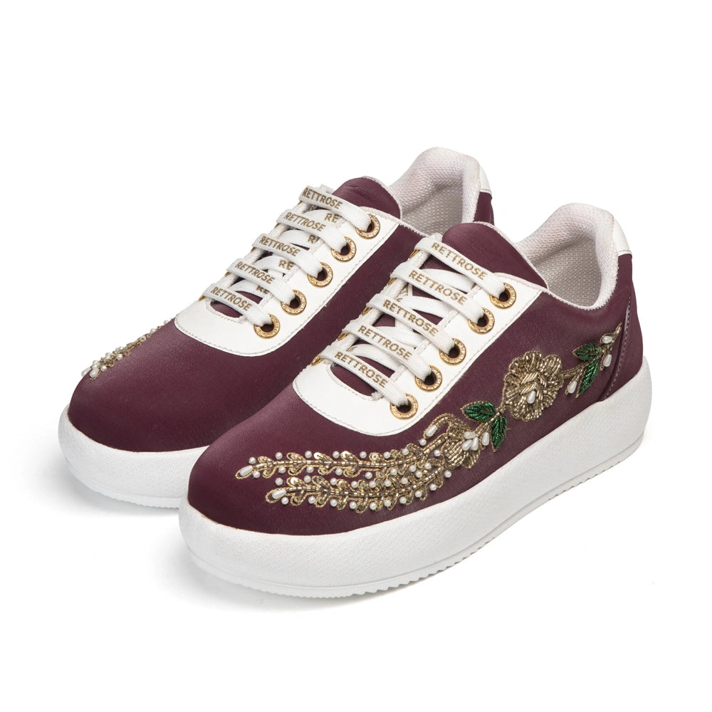 The Isolde Luxury Plum Bloom Embellished Trainer