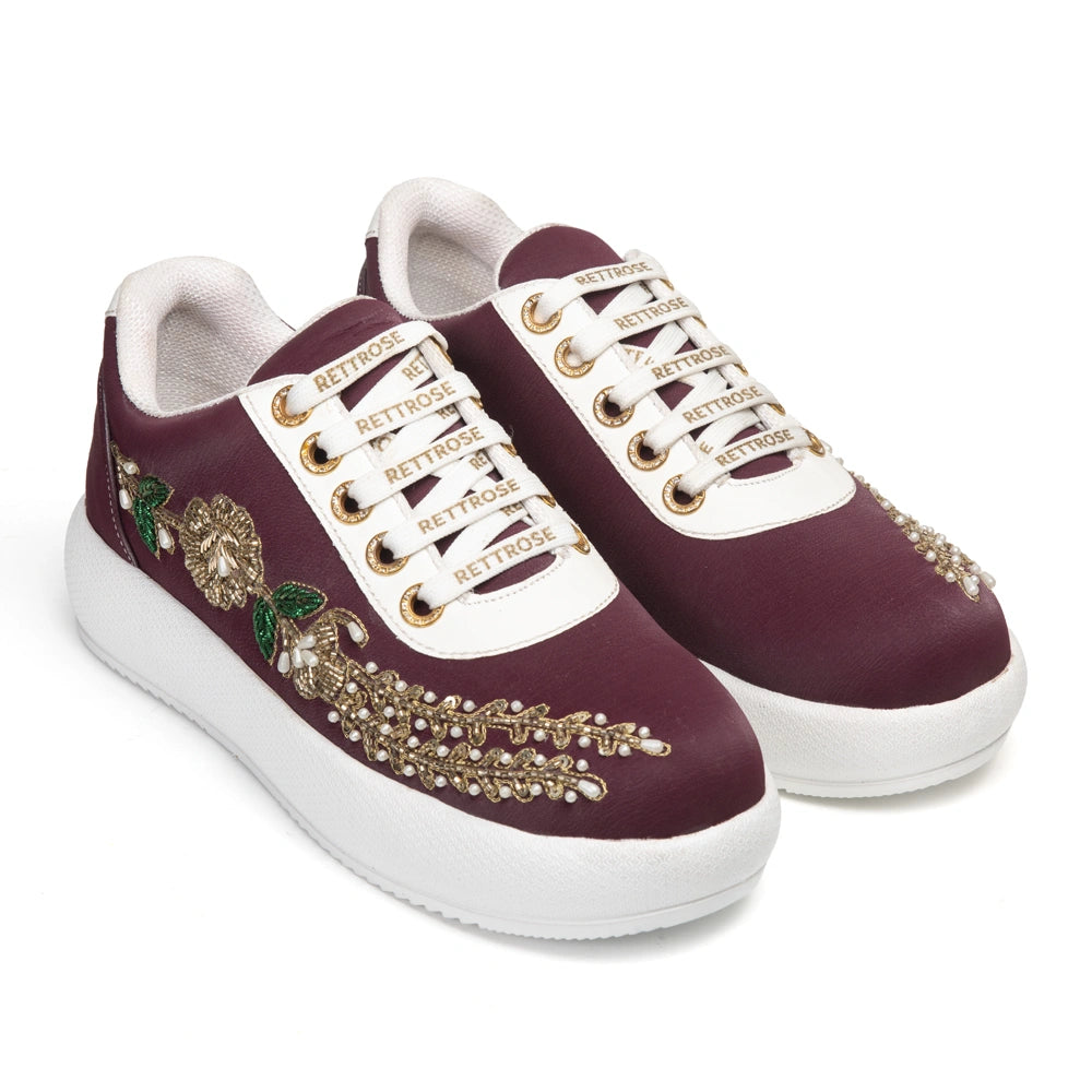 The Isolde Luxury Plum Bloom Embellished Trainer