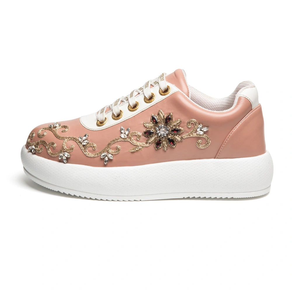 The Aurelia Luxury Coral Bloom Embellished Trainer