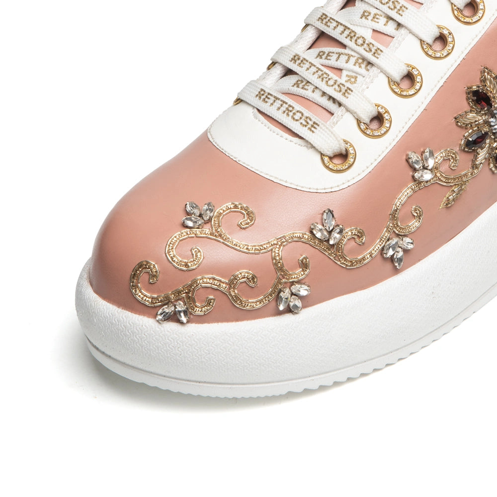 The Aurelia Luxury Coral Bloom Embellished Trainer