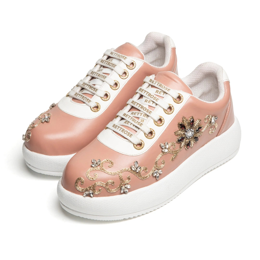 The Aurelia Luxury Coral Bloom Embellished Trainer