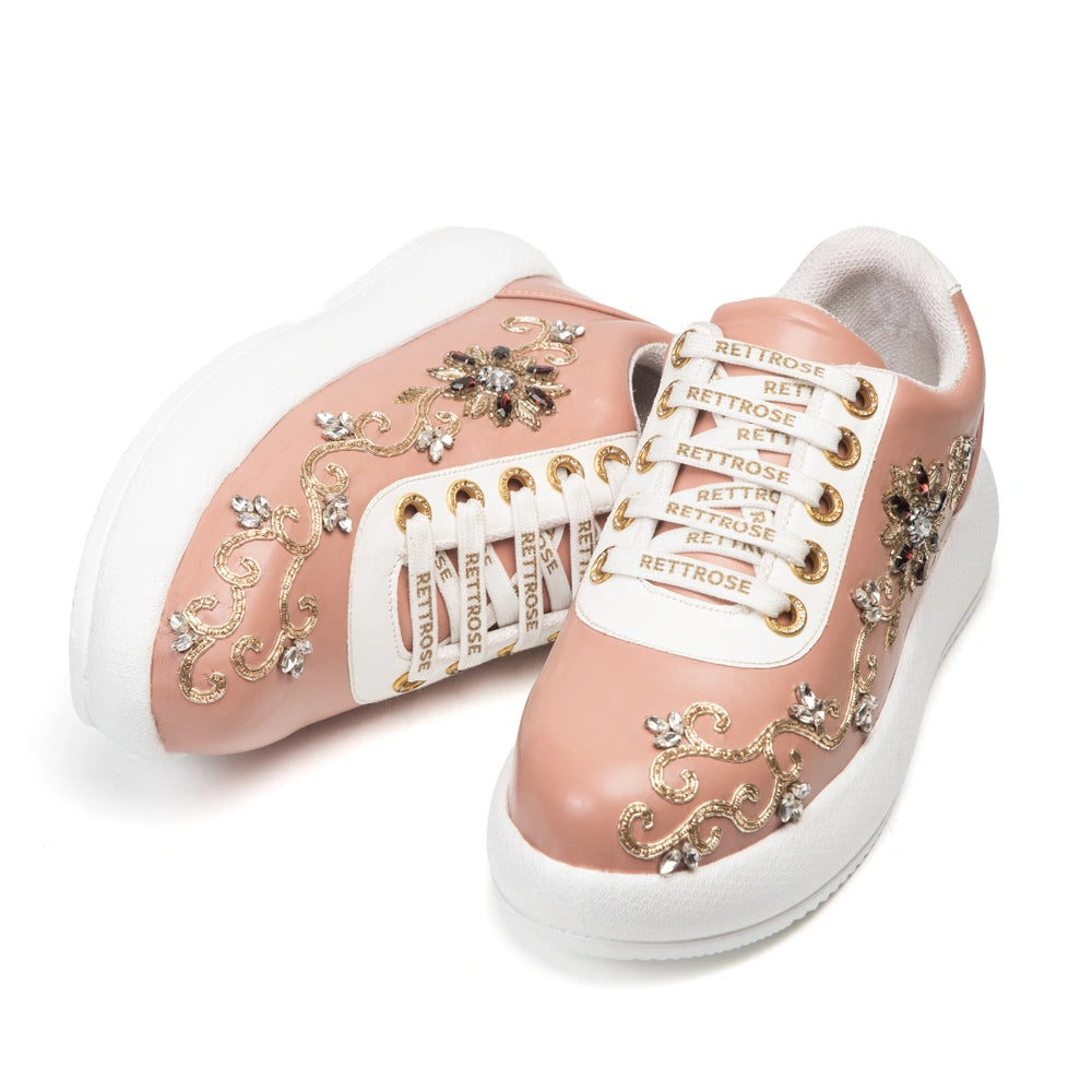 The Aurelia Luxury Coral Bloom Embellished Trainer