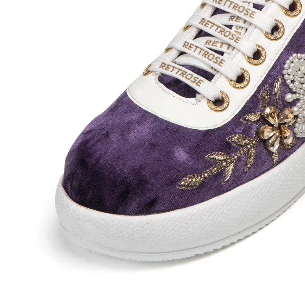 The Lavinia Luxury Amethyst Velvet Embellished Trainer