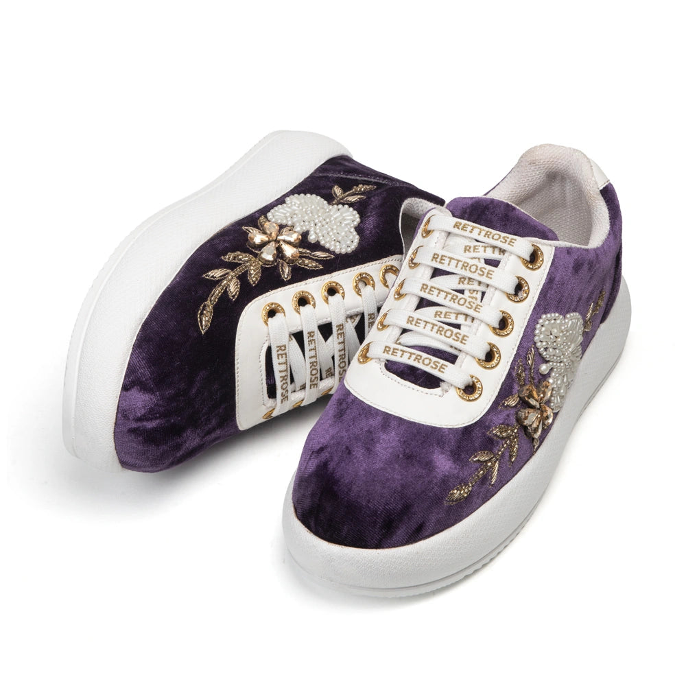 The Lavinia Luxury Amethyst Velvet Embellished Trainer
