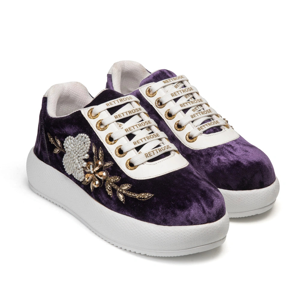 The Lavinia Luxury Amethyst Velvet Embellished Trainer