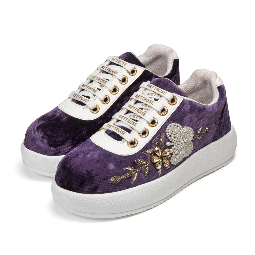 The Lavinia Luxury Amethyst Velvet Embellished Trainer