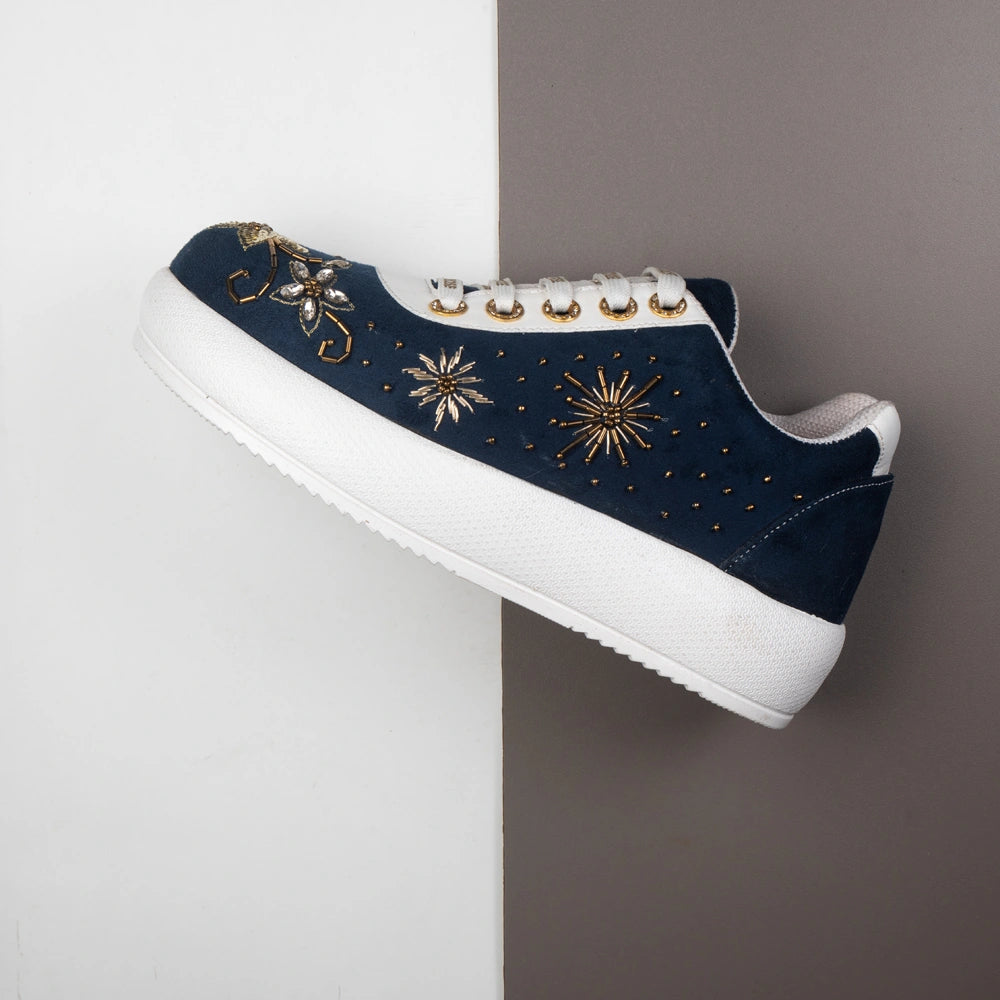 The Celestia Luxury Midnight Navy Embellished Trainer