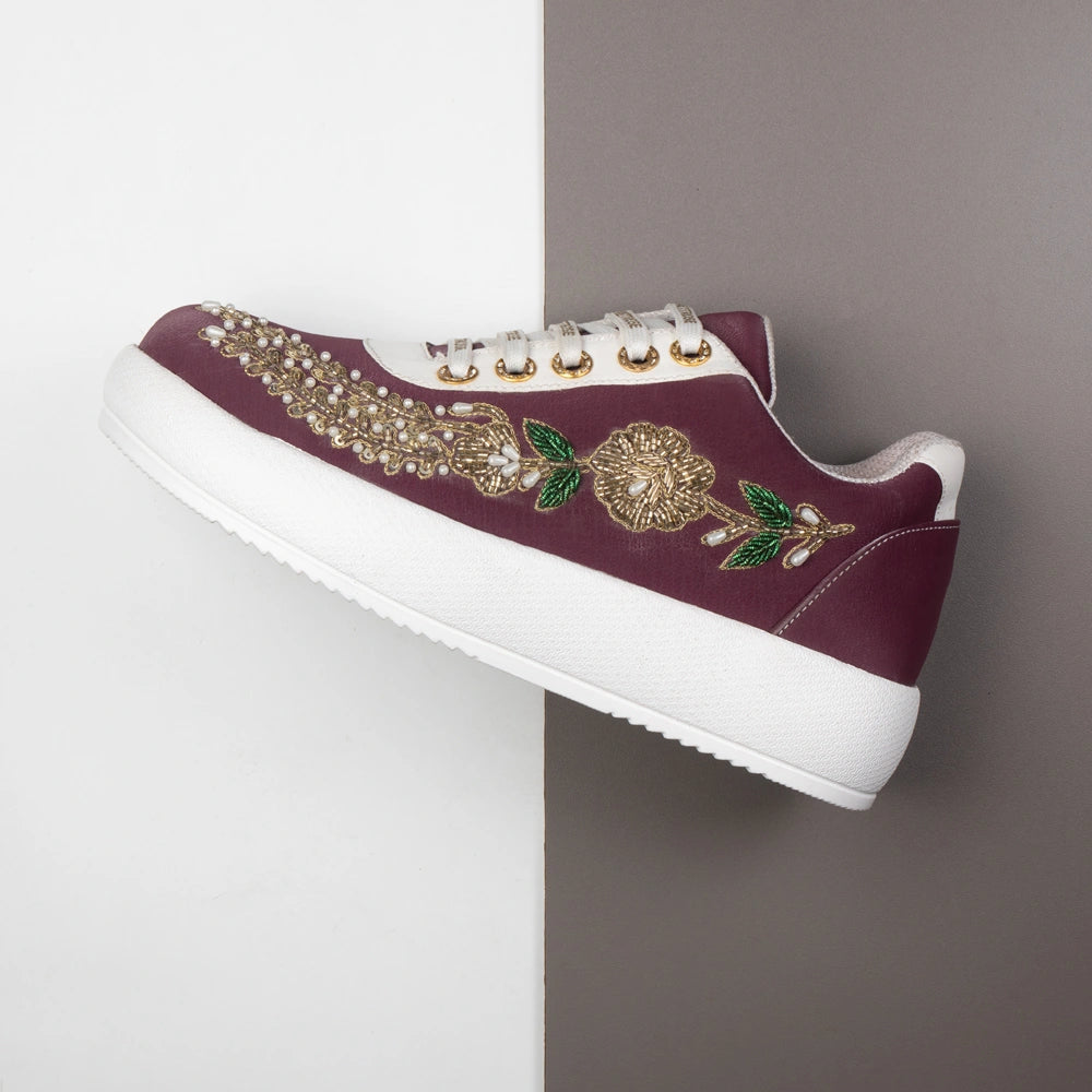 The Isolde Luxury Plum Bloom Embellished Trainer