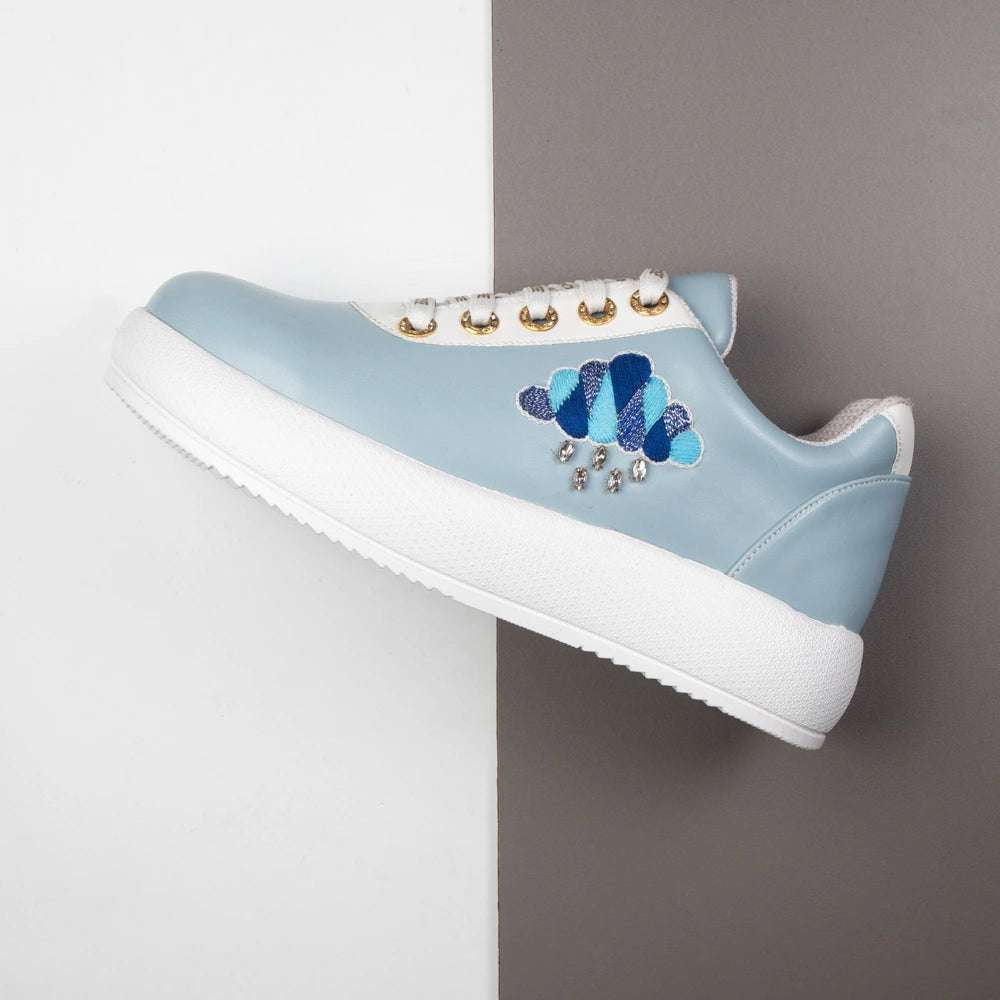 The Azure Luxury Rainfall Blue Embellished Trainer