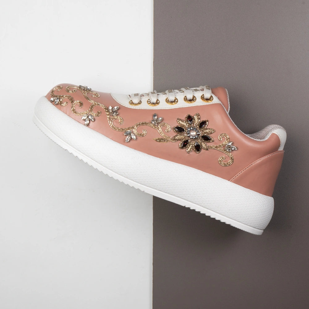 The Aurelia Luxury Coral Bloom Embellished Trainer