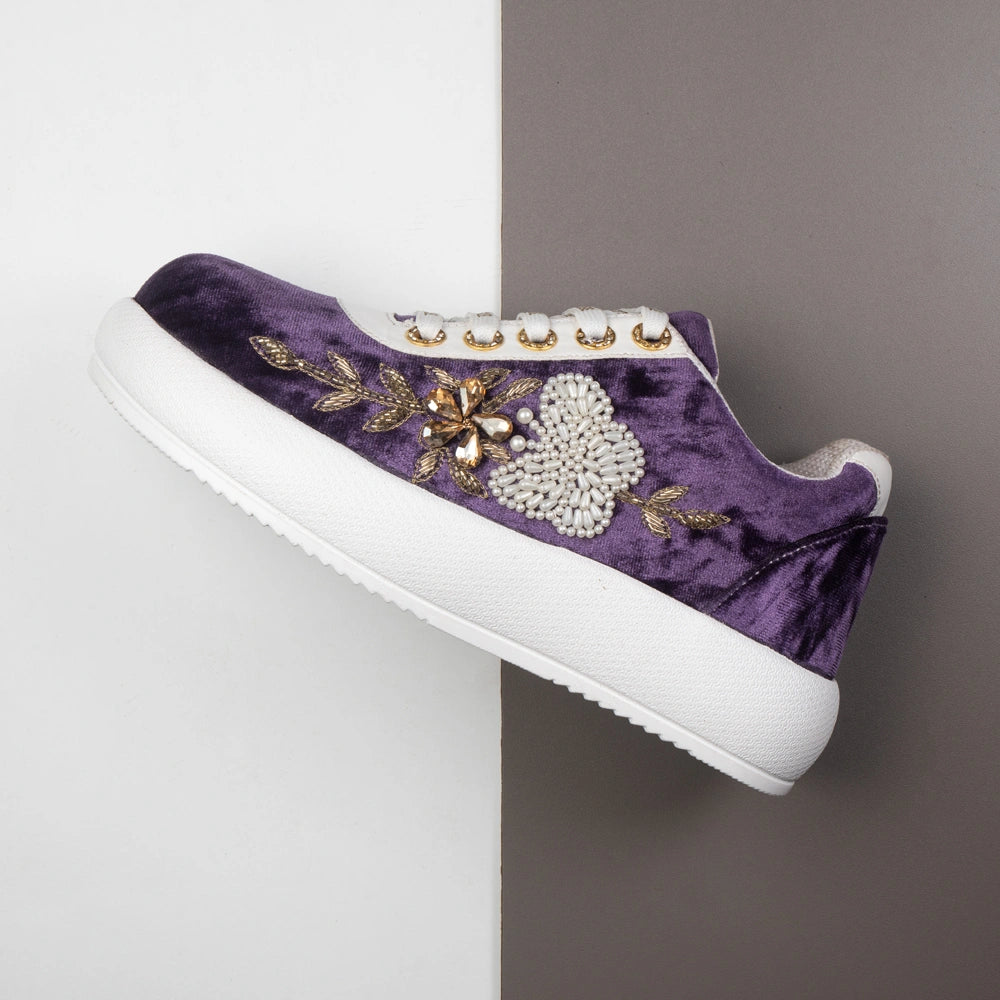 The Lavinia Luxury Amethyst Velvet Embellished Trainer